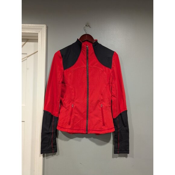 Lululemon Forme Jacket Women's 8 Red Orange Black Brushed Luon Yoga Run Full Zip - Picture 1 of 16